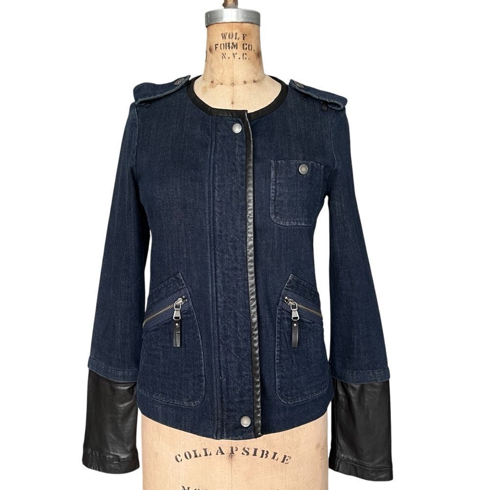 Marc Jacobs Vintage Denim Jacket with Leather Trimmed Kristine Size 4